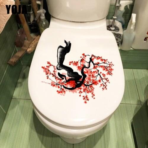 YOJA 22.5*21.1CM Hand-Painted Plum Classic Home Living Room Wall Sticker Toilet Seat WC Decor T1-0442