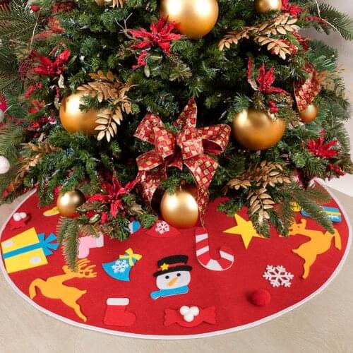 Christmas Tree Skirt Cute Xmas Tree Mat Carpet with 26pcs Detachable Ornaments New Year Supplies Xmas Decorations Decoration