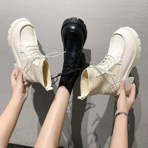 COOTELILI Women Boots Shoes Womens Boots 2021 New Fashion Woman Boots 6.5cm Heel Lace Up Platform Shoes Woman Size 35-40