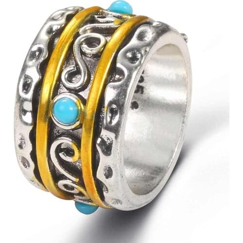 Women Rings Banquet Couple Ring Two Color Geometric Blue Stone Vintage Rings Birthday Gift for Girlfriend Fashion Simple Jewelry