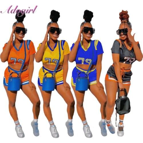 Women Workout Outfit Two Piece Set Causal Letter Print Short Sleeve Crop Top Bikers Shorts Suit Summer Streetwear Tracksuit