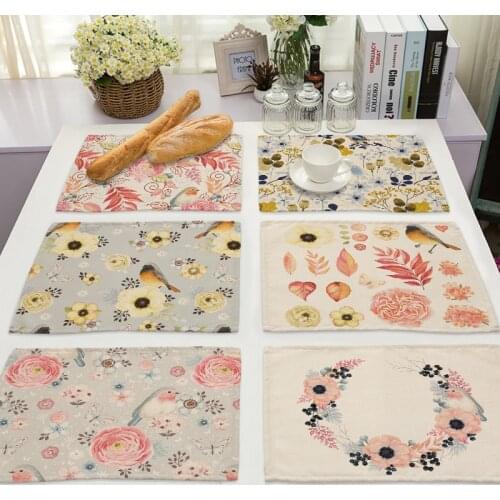 1Pcs Bird Pattern Kitchen Placemat Cotton Linen Flower Pad Dining Table Mats Coaster Bowl Cup Mat 42*32cm Home Decor MP0097