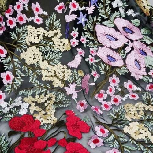 1 Yard Luxury Colorful Embroidery Floral Leaf Lace Fabric Mesh Net for DIY Sewing Bridal Prom Party Dress Evening Wear Ball Gown