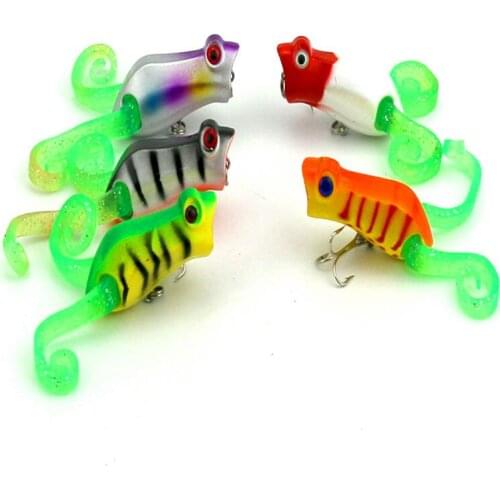 10pcs/lot Popper Outdoor fishing hot 5.5cm roll coda grilled Fake Bait 10.2g double coda grilled green 5 color bait wholesale