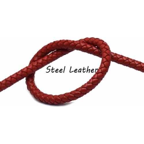 2m/lot Approx 6mm red Round Braided Genuine Leather Cord Leather Cords String Rope Bracelet Findings Diy Jewelry Making DIY Cord