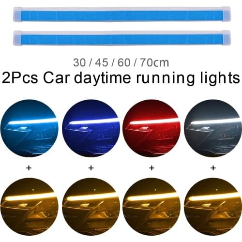 2pcs 12V LED Sequential Flash Strip Lights Car Daytime Running Light Waterproof Turn Signal Indicator Lamp 30cm 45cm 60cm 70cm