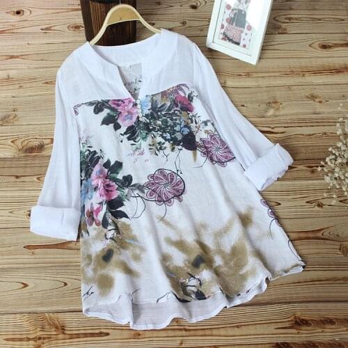 2021 Summer Blouse Shirt Women V Neck Long Sleeve Floral Print Casual Long Blouse Plus Size 5XL Ladies Tunic Tops