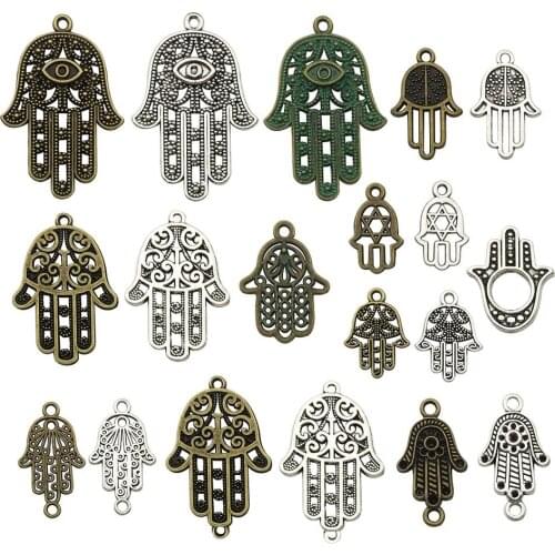 36pcs Hamasa Hand of Fatima Symbol Charms Silver Bronze Patina Tone Jewelry Making kit Crafts Supplies DIY Necklace Bracelet