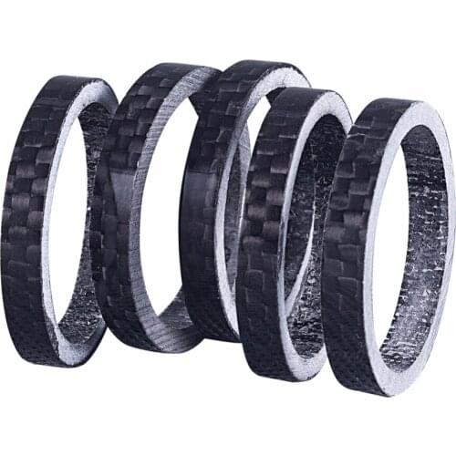 5 Pcs - 5mm 1 1/8" 28.6mm Full 3K Carbon Fiber Washer Bike Bicycle Headset Stem Spacers Kit For Bike Fix Refit Gloss