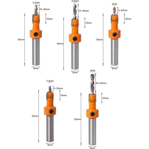 5pcs/set Countersink Drills Bits Woodworking Countersunk Drill Cone Drill Counterbore Drill Bit Hole Drilling Opening Tools