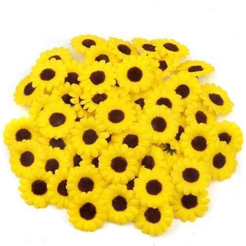 500pcs Mini Silk Sunflower Artificial Daisy Flower Head For Wedding Party Decoration DIY Scrapbooking Wreath Craft Fake Flowers