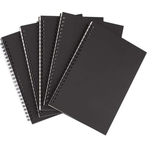 5Pcs A5 Black Spiral Notebook Blank Sketchbook Unruled Journal Pack Thick Blank Paper 50 Sheet 100 Unlined Pages