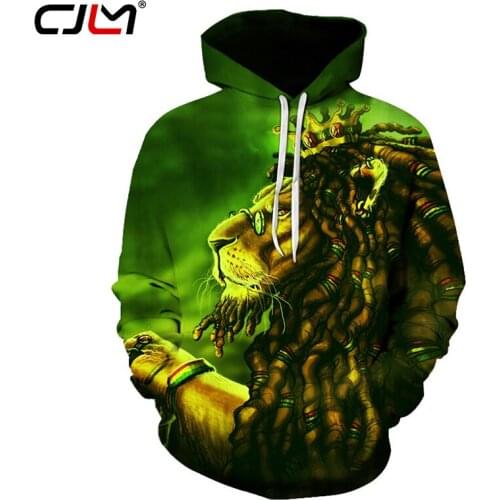 CJLM 3D Green Hoodies Men Printed Lion King Hooded Sweatshirts With Long Drawstring Cool Fashion Hip Hop Streetwear Jersey Teens