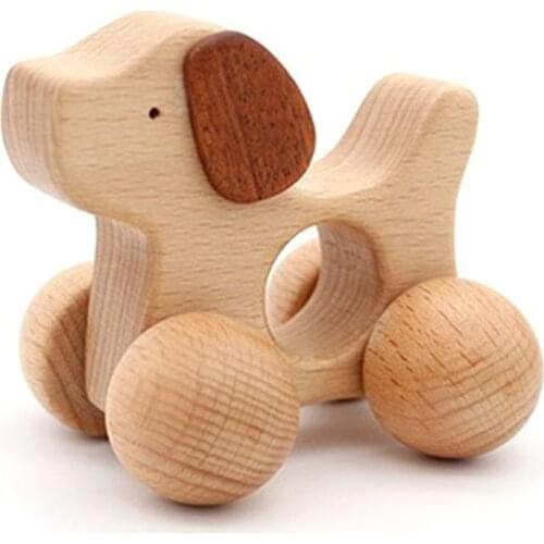 Baby Dog Shape Ecofriendly Wooden Car DIY Craft Infant Cartoon Animal Puzzle Toy Y4QA