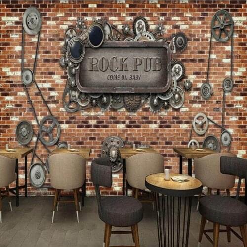 Photo wallpaper European American brick wall industrial machinery gear bar coffee shop back wall custom mural wallpaper