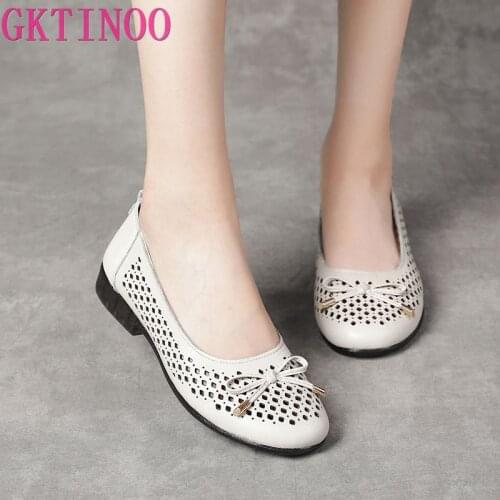 GKTINOO 2021 Summer Women Hollow Genuine Leather Mom Shoes Comfortable Flats Nurse Casual slip-on ballet flat loafers size 35-41