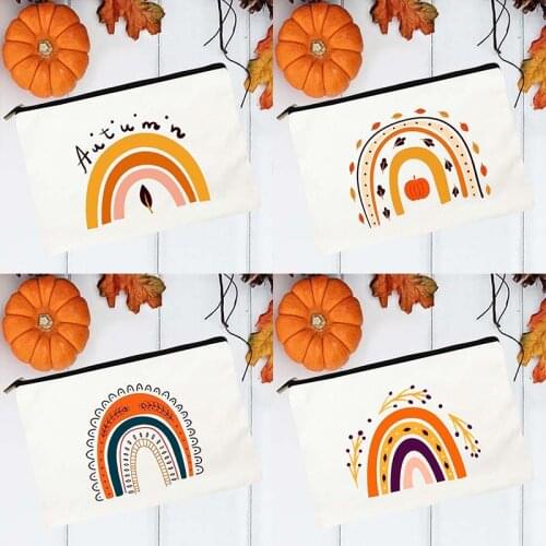 Rainbow Print Canvas Makeup Case Women Wash Storage Bag Toiletries Travel Organizer Cosmetic Pouch Pencil Bags Thanksgiving Gift