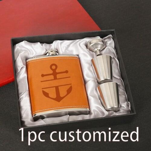 Flasks Personalized Custom Engraved 7oz Stainless Steel Flasks Sets For Him Her Weddings True Metal Leather JH058