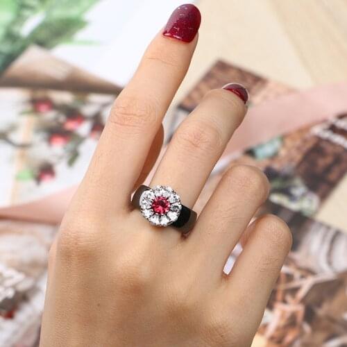 New Big Crystsal Women Rings Red White Crystal CZ Wedding Ceramic Rings Never Fade Healthy Ceramic Jewelry Gift for Women