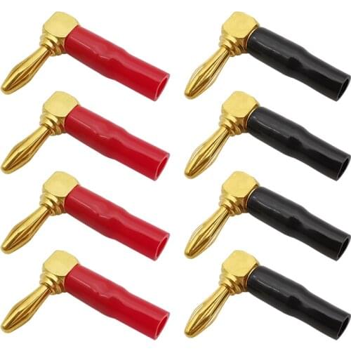 Red and Black L Type 4mm Banana Plug Connector 4 mm Right Angle 90 Degree Banana Male Plug Audio Speaker Wire Cable Connectors