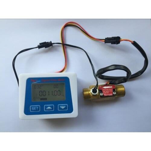Brass Flow Sensor Temperature Measuring YF-B7 Hall Sensor Weter Switch+LCD Display Digital Flow Meter