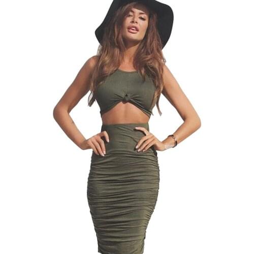 Summer Women Two Piece Outfits Bodycon Dresses 2 Piece Sets Cotton Sleeveless Sexy Two Piece Bandage Beach casual Dress