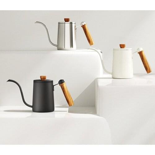 HOT Fine-Spout Pot 600Ml Coffee Pot With Wooden Handle 304 Stainless Steel Rosewood Handle Coffee Pot With Vertical Water