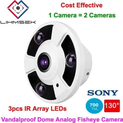 Lihmsek Analog Sony 700TVL CCTV Fisheye Panoramic Vandalproof camera 130 Degree Wide Angle camera with 3pcs Array IR leds