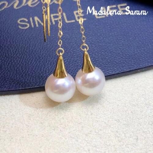 MADALENA SARARA 6-7mm AAA Freshwater Pearl Women Earrings 18K Gold Drop Line Style Au750 Women Handmade Earrings