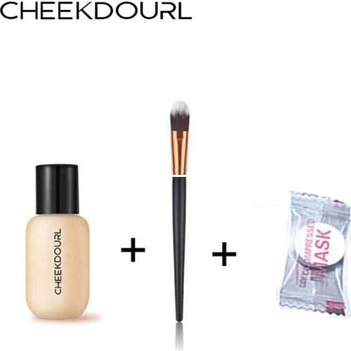 CHEEKDOURL Matte Facial Makeup Set Oil Control Long Lasting Liquid Foundation + Contour Foundation Brush + Compression Mask Set