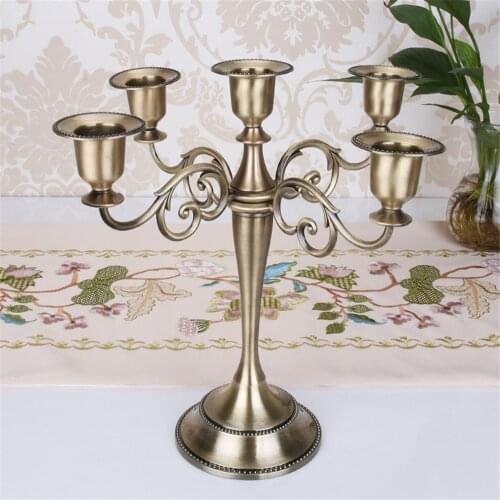 Metal Gold Bronze Plated Candle Holder Retro 3/5-arms Candelabra Candles Decor For Wedding Prop Dinner Hotel Home Decoration