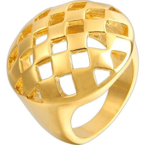 RIR Fashion Simple Round Rings Silver And Gold Colors Stainless Steel Square Hollow For Men Women Ring Jewelry Size 6 - 9 Choose