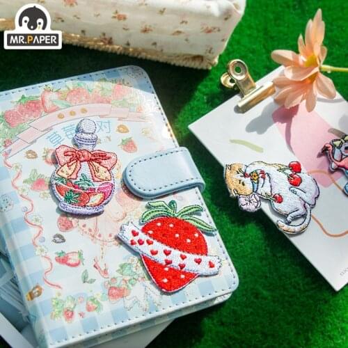 Mr.Paper 6 Designs Cartoon Style Raspberry Party Series Creative Cute Hand Account DIY Decoration Patch Embroidery Stickers