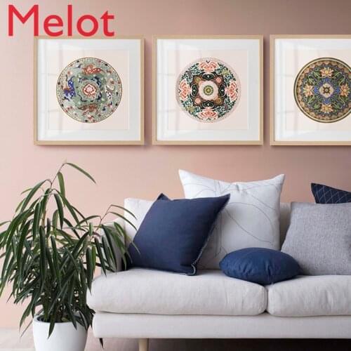 New Chinese Style Decorative Painting Sofa Background Wall Triple Wedding Room Hanging Painting Modern Living Room Mural Brocade