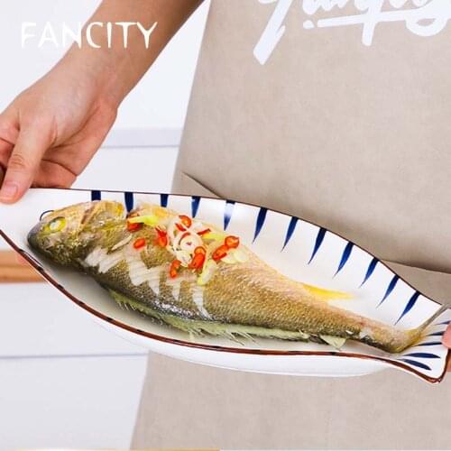 FANCITY Japanese style net red fish-shaped ceramic new fish plate household fish plate creative large steamed fish plate special