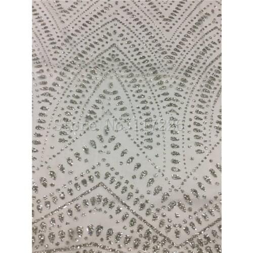 New design JRB-81108 glued glitter african lace fabric glued glitter sequins French tulle lace fabric in silver color