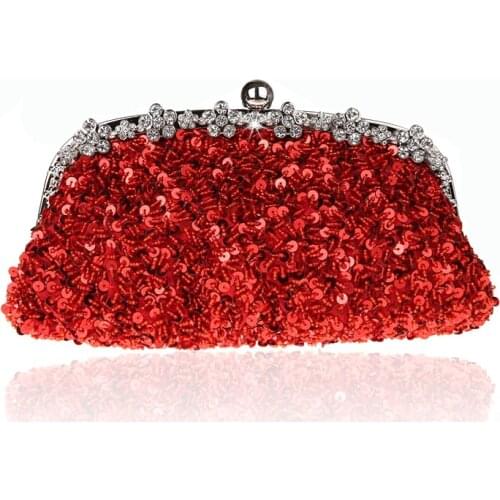 New Design Red Chinese Womens Wedding Evening Bag Clutch handbag Stylish Beaded Sequined Bride Party Purse Makeup Bag 03396-1