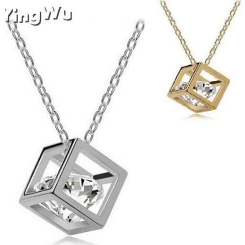 Wholesale Fashion Rubiks Cube Crystal Pendant Necklace Silver Ladies Exquisite Silver Square Candy Jewelry For Women 20pcs Lot