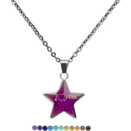 JUCHAO Mood Necklaces for Women Stainless Steel Pentagon Pendant Necklace with Temperature Change Color Necklace Punk Jewelry