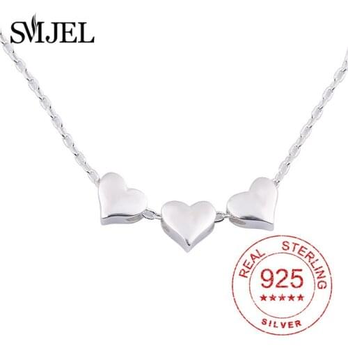 100% 925 Sterling Silver Tiny Three Heart Pendants Necklaces for Women Wedding Jewelry Accessories Valentines Day Gift