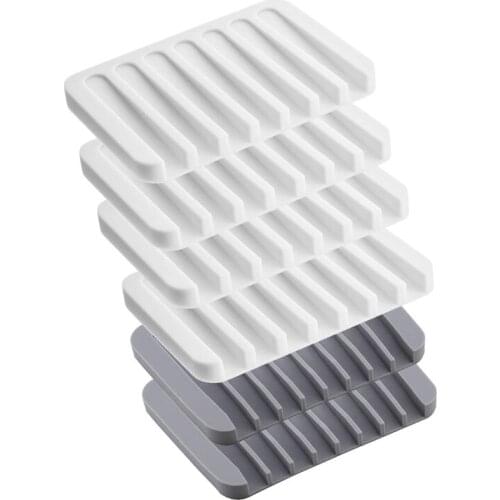 Soap Dish Holder Stand Saver Tray Case for Shower, Silicone Soap Dish Waterfall(White Gray,6 PCS)