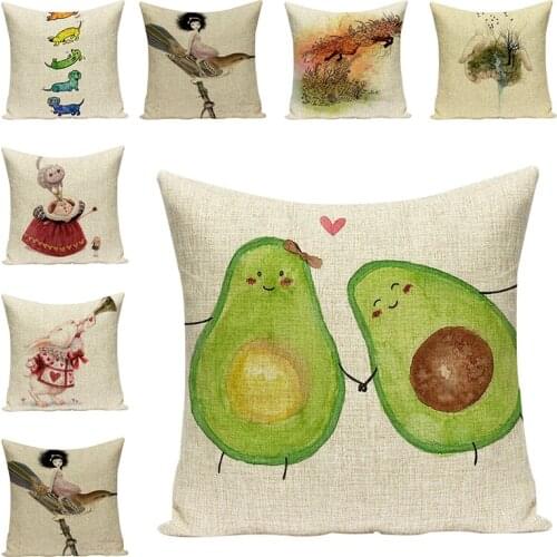 Cartoon Linen Cushion Cover Print Decorative Pillow Case for Sofa Chair Office Car Seat Accessories Home Textile Decor 45*45cm