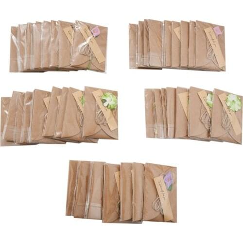 Dried Flowers Greeting Cards, 50Pcs Handmade Greeting Cards Vintage Kraft Blank Note Card Thank Notes For Birthday Party Invitat