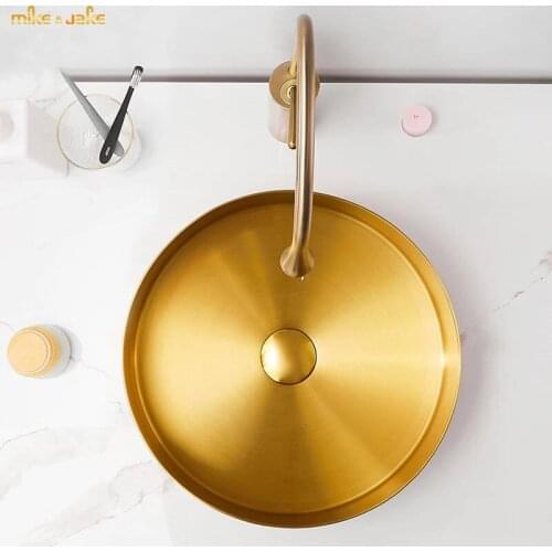 Stainless steel table basin round sink gold brush sink light luxury stainless steel wash basin gunmetal bathroom basin sink
