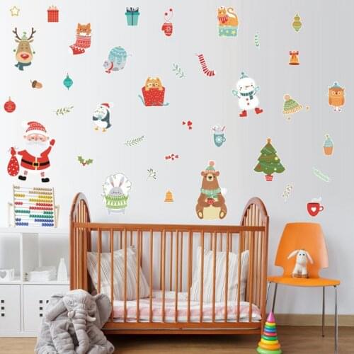 Christmas Window Stickers Merry Christmas Decorations For Home Santa Claus Wall Sticker Kid Room Wall Decals New Year Decoration