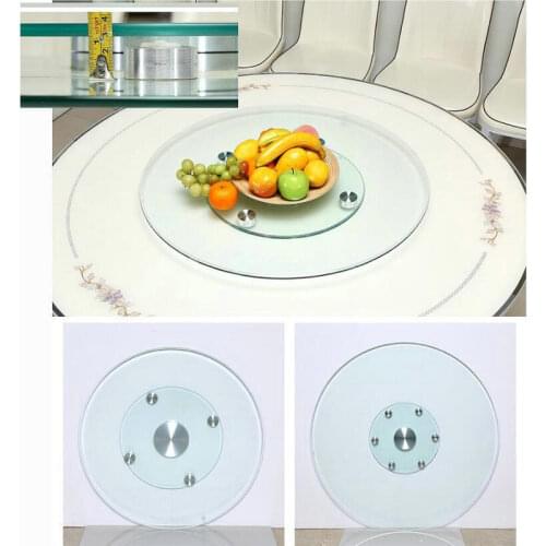 HQ GL01 More Stable Double Layer Tempered Glass Lazy Susan Glass Turntable Dining Table Top Swivel Plate with Assistant Castors