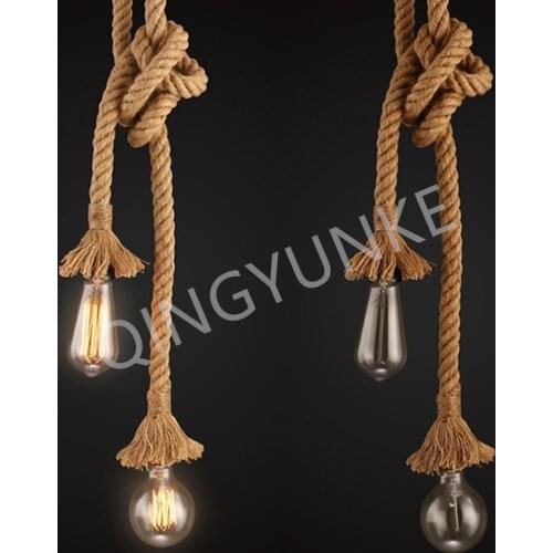 Vintage Hemp Rope Led Chandelier Retro Rattan Hanging Light Fixture For Living Room Industrial Decorative Lamp Edison Bulb Salon