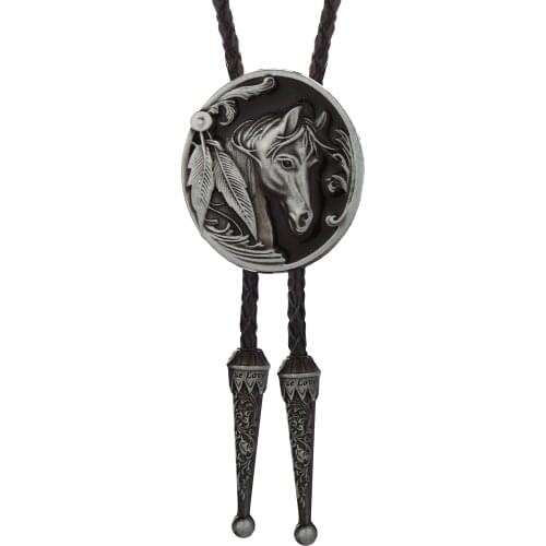 Western cowboy bolo tie American original 3D retro pattern horse head oil drip leather zinc alloy tie