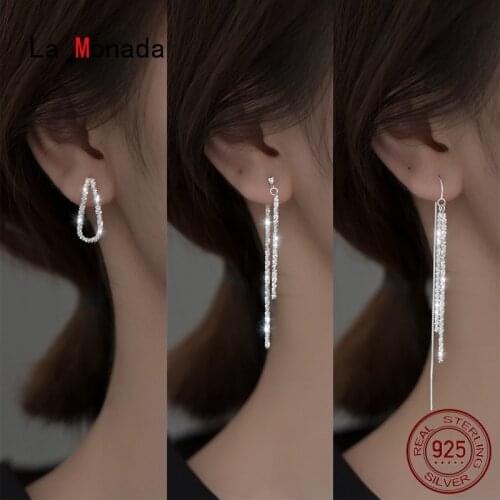 La Monada 925 Silver Earrings For Women Korean Beautiful Chain Hanging 925 Sterling Silver Earrings Stud Long Jewelry For Women
