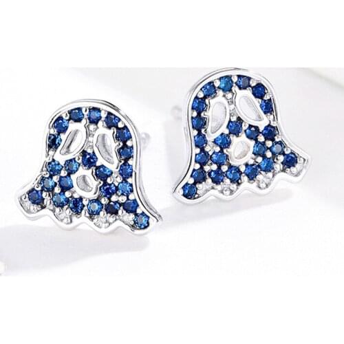 Fashion Trendy Blue Cubic Zircon Stone Stud Earrings For Women Statement Real 925 Sterling Silver Ghost Earring Party Gifts